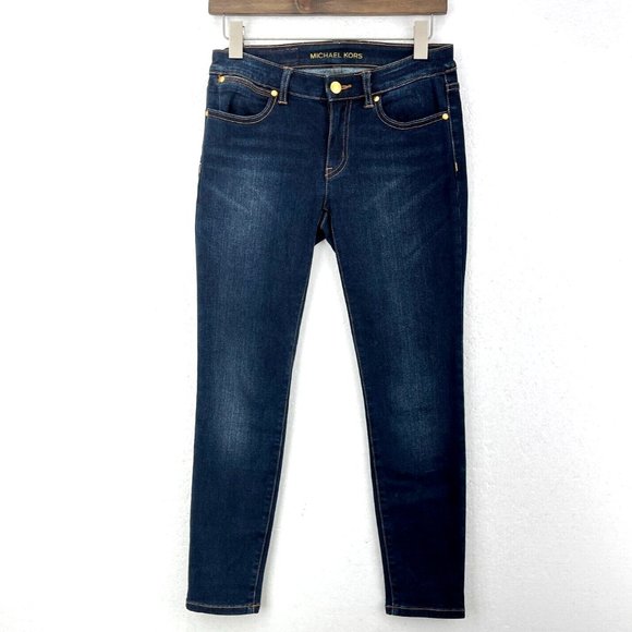 MICHAEL KORS Blue Dark Wash Izzy Cropped Skinny Jeans Size 2 - Picture 1 of 4